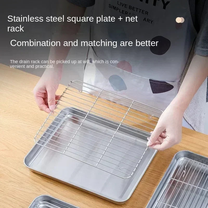 Edelstahl Backform Tablett mit Draht Rack Kuchen Backen BBQ Pan Tablett Platte Ofen Brownie Rack Kochen Braten Grillen Werkzeug