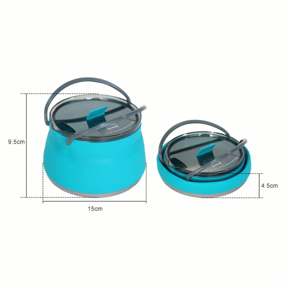 FoldCook Camping Kochtopf Faltbar 2,5L | Hitzebeständig | Silikon Edelstahl | Leicht Tragbar
