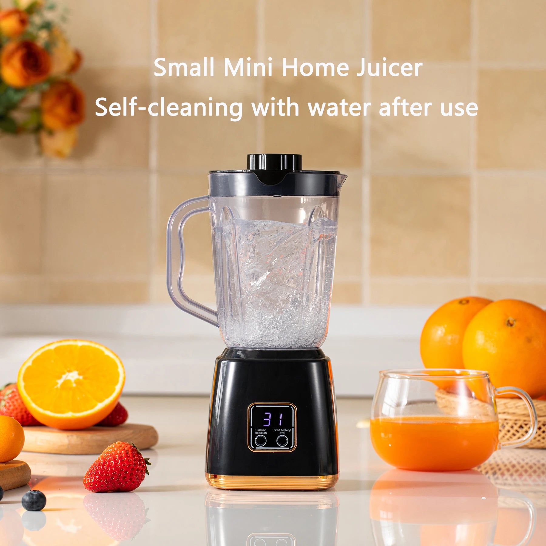 Blendiva Tragbarer Mini-Smoothie-Mixer | 7,4 V | LED-Display | USB wiederaufladbar | 23,5 cm