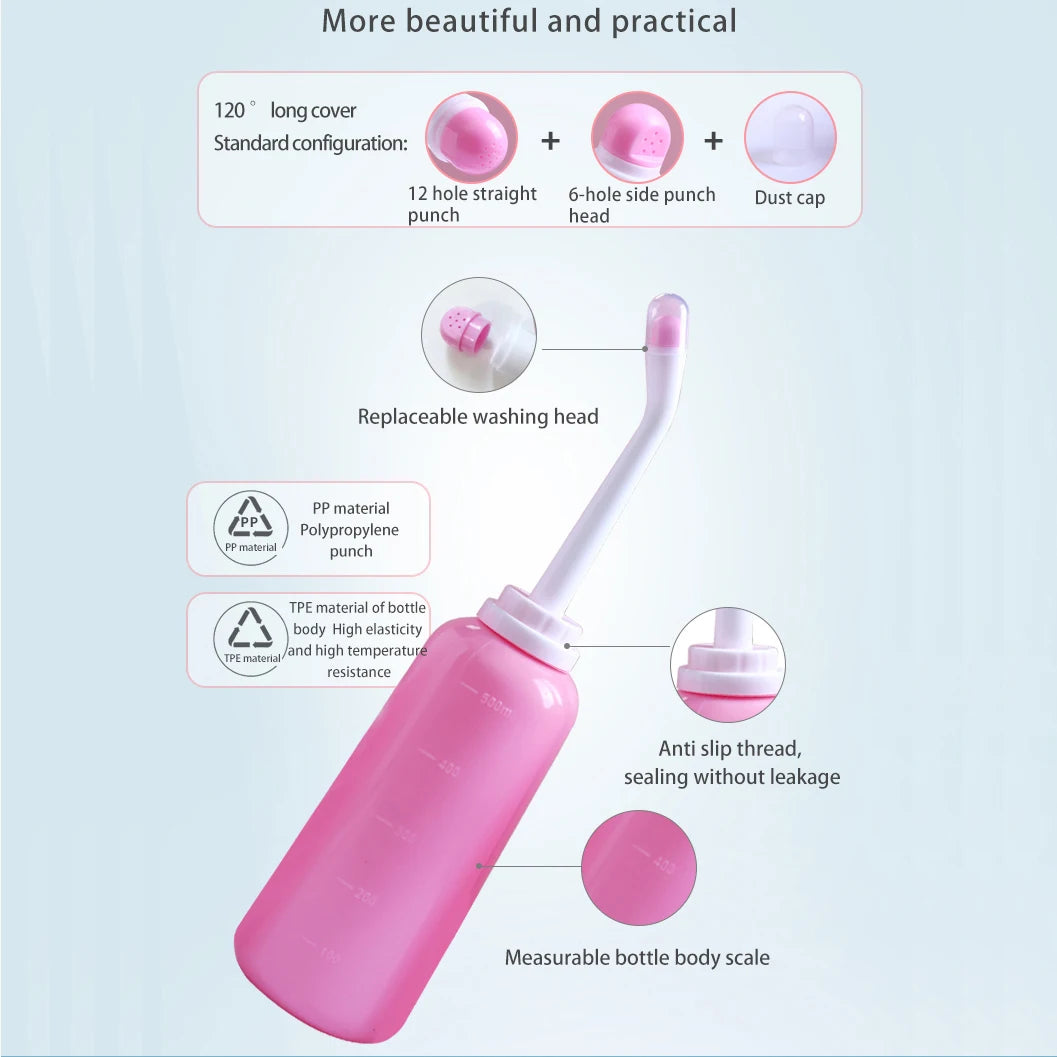 Aquamora Tragbares Bidet 500 ml | Sanfte Intimhygiene | Handbrause für Reisen & Zuhause | Wiederverwendbare Wasserflasche