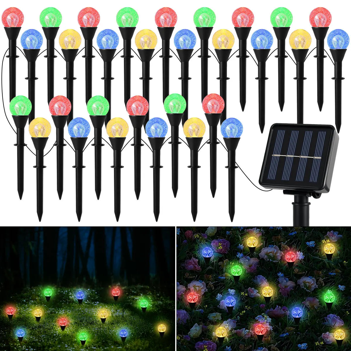 Lumivia Solar-Lichterkette mit Kugelleuchten | 30 LED | Wetterfest | Garten- & Wegbeleuchtung