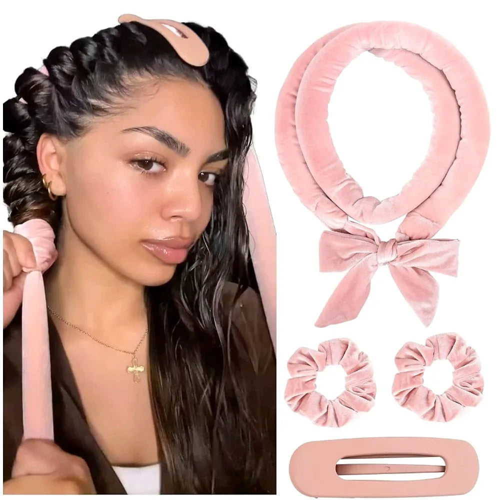 CurlEase Hitzefreier Haarwickler Stirnband | Weiche Velour Lockenwickler | Schlaf-Curls & DIY Styling | 3,5 x 151 cm