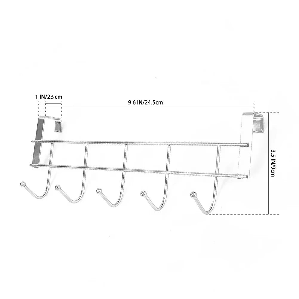 DoorMate Türhaken Edelstahl | 5 Haken | Ohne Bohren | Für Türen bis 2,39 cm | 24,5 x 9 x 2,4 cm