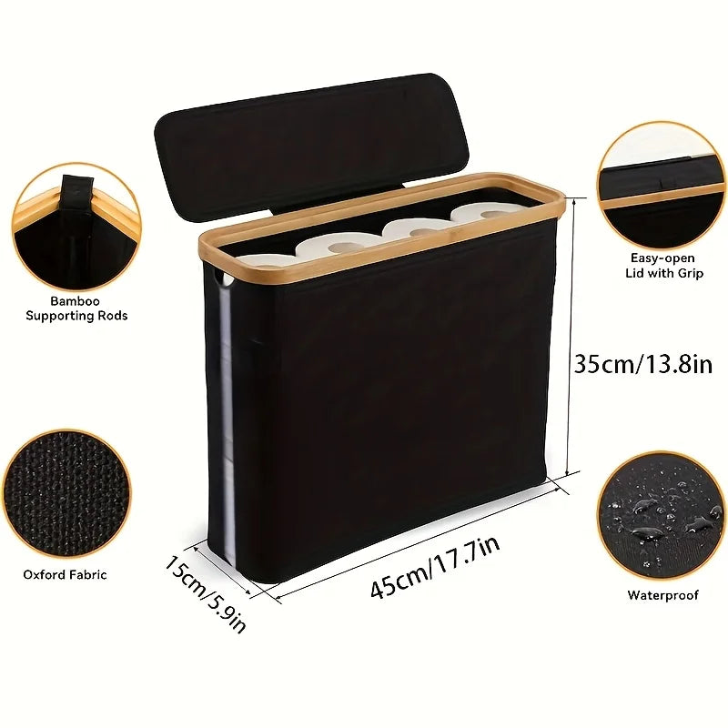 Bamburova Toilettenpapierhalter mit Korb | Bambus | Faltbar | Badezimmer Aufbewahrung