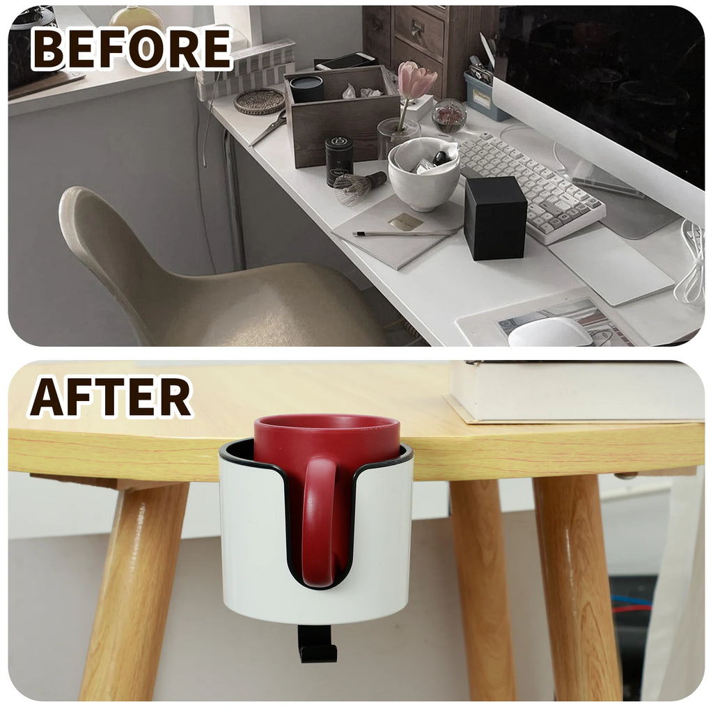 Deskora 2-in-1 Tisch Getränkehalter mit Kopfhörerhalter | Verstellbare Klemme | Ø 10 cm