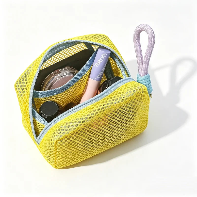OrgaMesh | Kosmetiktasche aus Netzgewebe mit Reißverschluss | Kompakte Reise-Organizer Tasche 12 x 12 x 6 cm