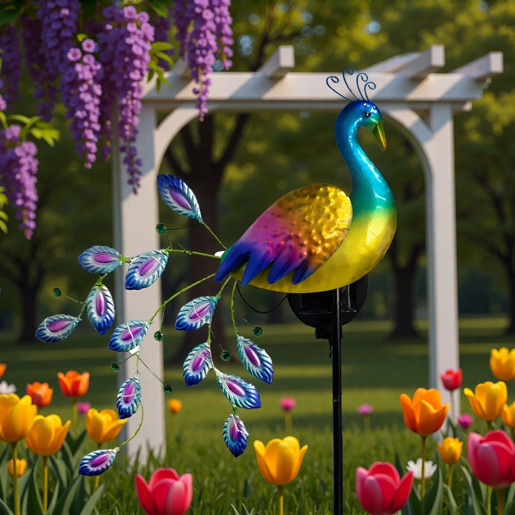 Solavira Solar Gartenfigur Pfau 75 cm | Metall Skulptur mit LED | Wasserdicht IP65 | Garten Deko