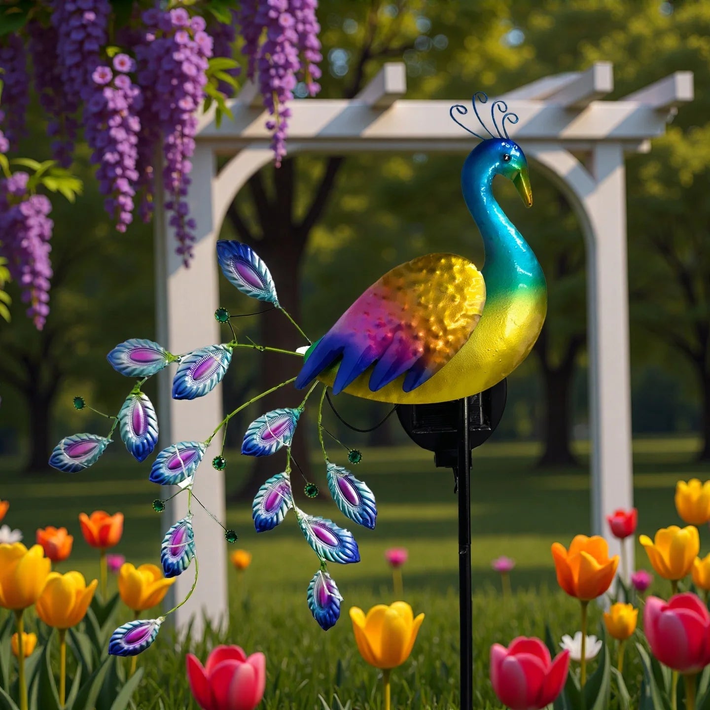Solavira Solar Gartenfigur Pfau 75 cm | Metall Skulptur mit LED | Wasserdicht IP65 | Garten Deko