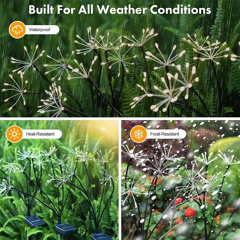 Solanique Solar-Gartenleuchte | Schwingende Sternenfeuerwerk-Lichter | Warmweiß | IP65 Wetterfest