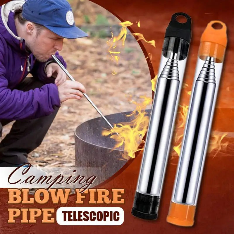 FireBlow Pro Camping Feuerblasrohr | Teleskopisches Feuer-Anblasrohr | Outdoor Blasrohr zum Entfachen von Feuer