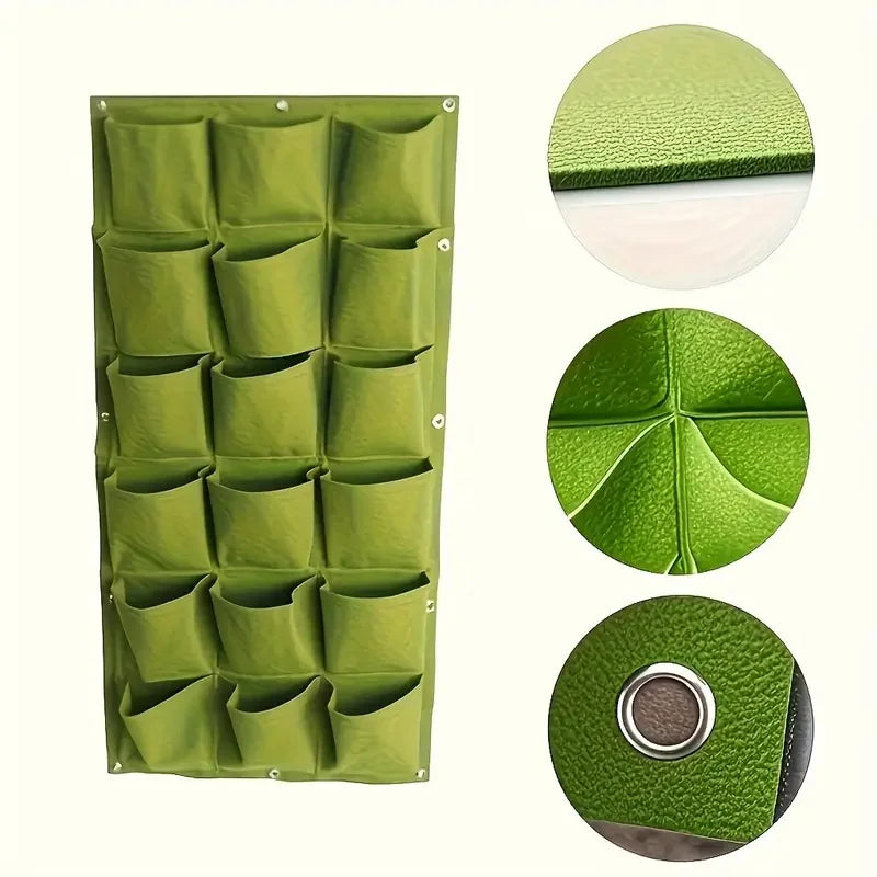 VertiGrow | Vertikaler Gartenpflanzer mit 18 Taschen | Wand-Pflanztasche für Kräuter & Gemüse | Platzsparendes Pflanzsystem