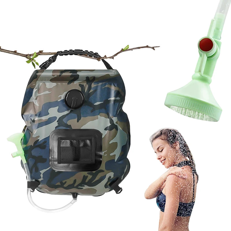 SunVareo Solar Duschbeutel 20L | Tragbare Campingdusche | Solar beheizt | Abnehmbarer Schlauch