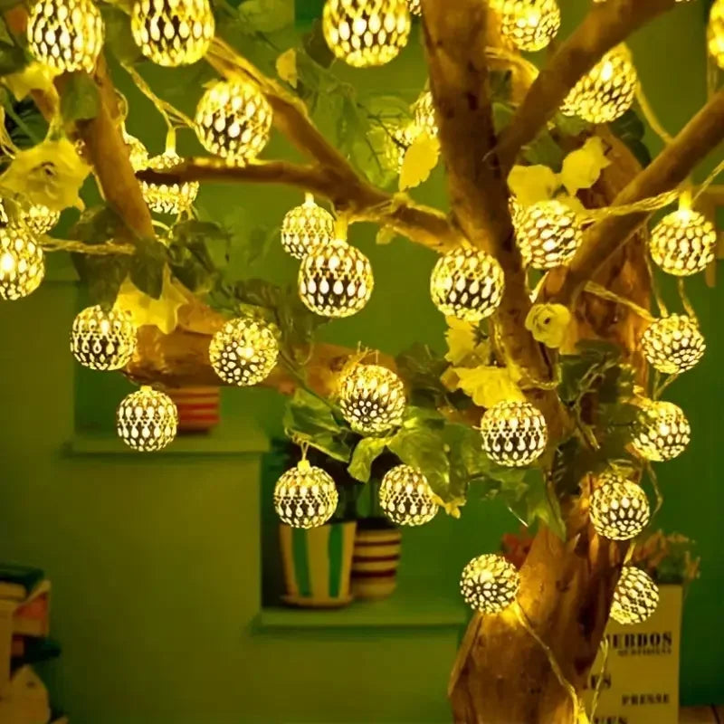 Moraluna Solar-Lichterkette | Maroccan Kugeldesign | 20/30/50 LEDs | 8 Leuchtmodi