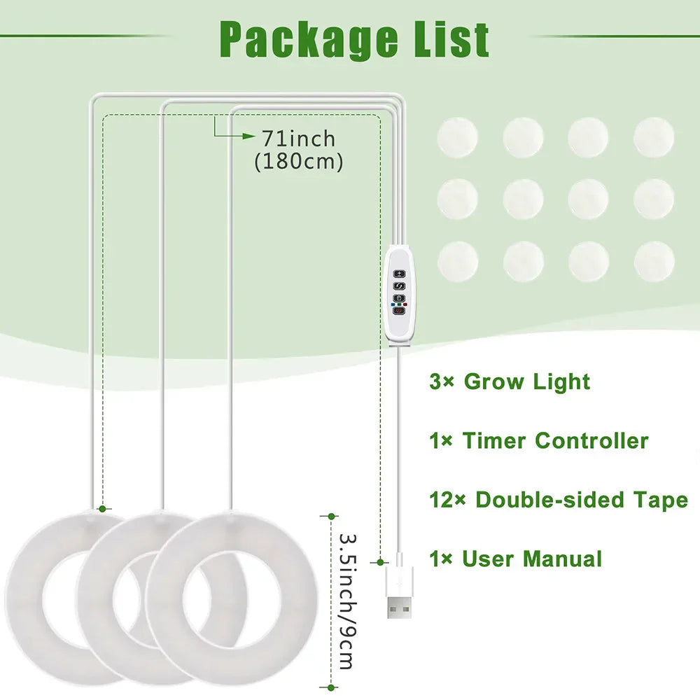 FloraHalo Plant Lamp | LED Full Spectrum Plant Lamp | 10 Brightness Levels & Timer | Ceiling & Under-Cabinet Halo Light for Houseplants