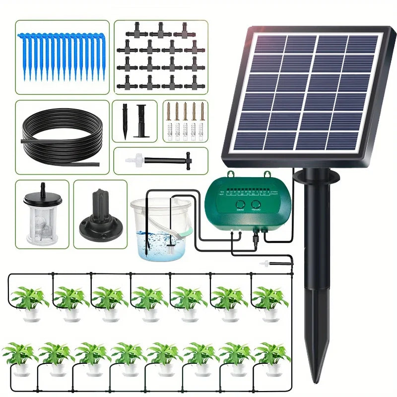 AquaSolaris Solar-Bewässerungssystem | 2W Automatische Tropfbewässerung | 12 Modi | 15 m Schlauch