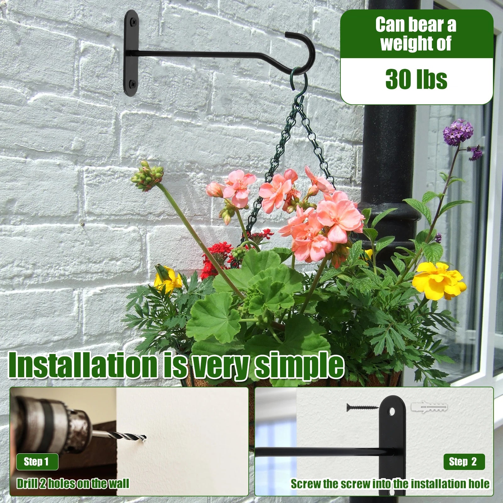 Florivano Pflanzenhaken Wandmontage | 6 Zoll | Eisen Schwarz | 4er Set bis 10 kg