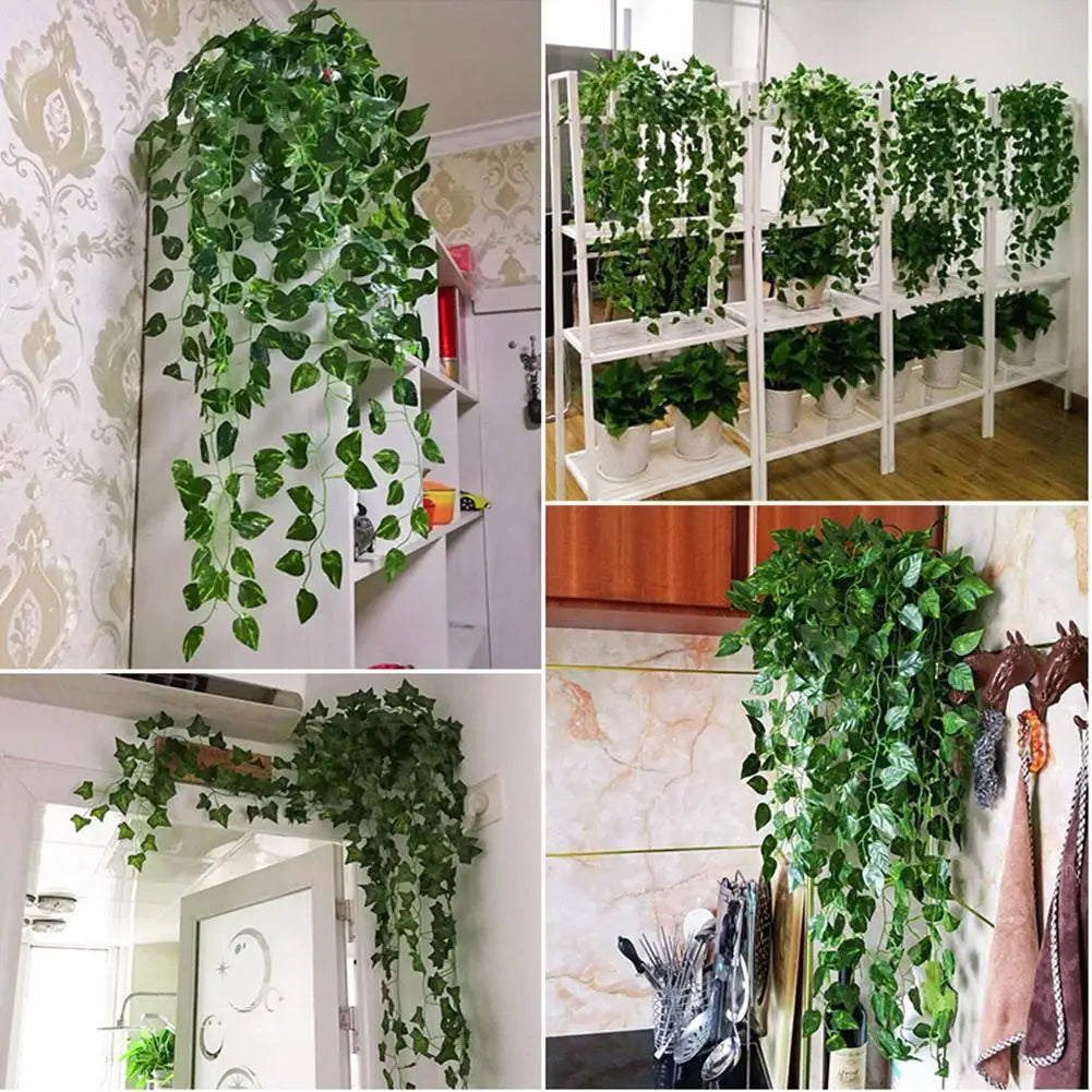GreenAura Künstliche Efeuranke | 2 m Hängende Girlande | Seidenblätter für Wand- & Heimdekoration