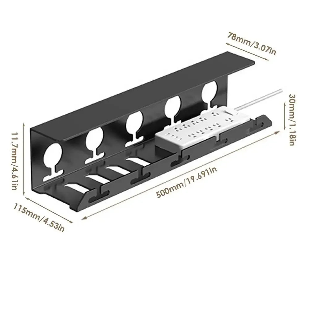 DeskFixx Cable Duct | Under-Desk Cable Management | No Drilling | Robust Steel Tray | Black