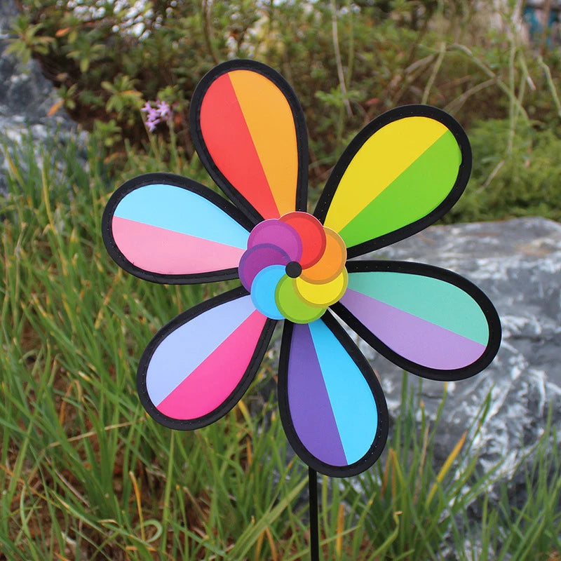 ColorSpin Regenbogen Windmühle | 6 Farben mit schwarzem Rand | Stehend für Garten, Rasen & Partydeko