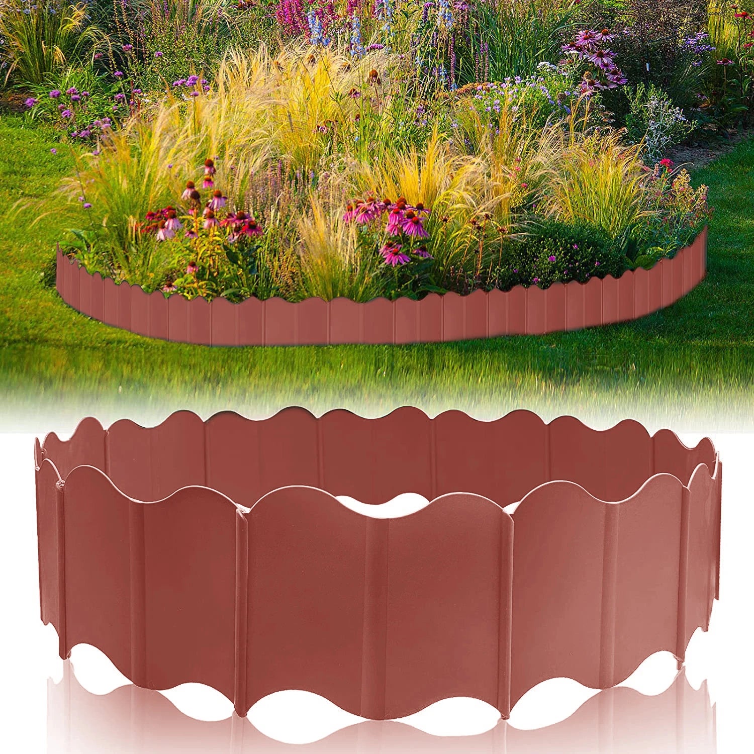 Edgevera Rasenkante Garten | Kunststoff Beeteinfassung | Flexibles Rasenkanten System | 15 × 14 cm | Einfache Montage