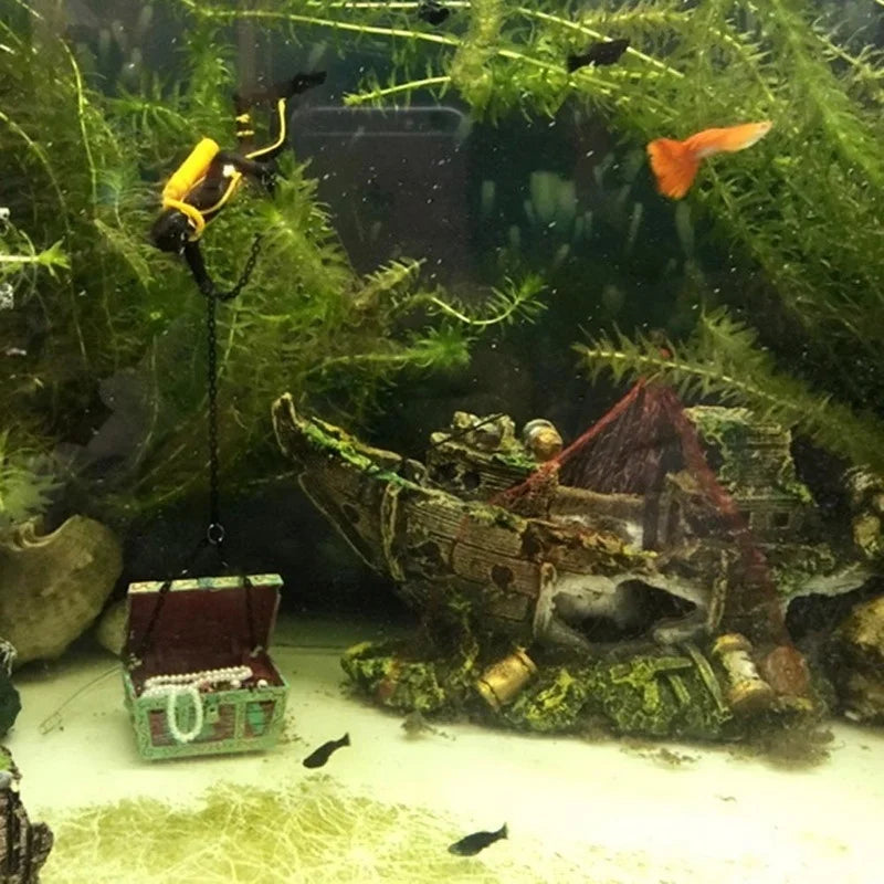 AquaRelict Aquarium Deko Piratenschiff | Resin Schiffswrack Ornament | 13 x 5 x 11 cm