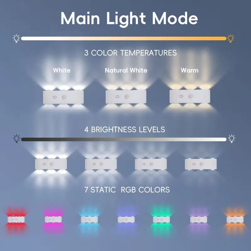 Lumivaro | LED Sensor-Wandleuchte | Bewegungsmelder | USB-C Akku | Dimmbar | RGB & 3 Lichtfarben