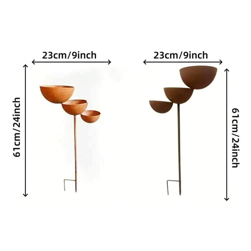 Aurevista Vogeltränke Gartenstecker | 3-stufiges Regenwasserschalen-Design | Metall | 61 x 23 cm