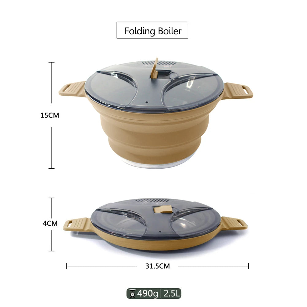 FoldCook Camping Kochtopf Faltbar 2,5L | Hitzebeständig | Silikon Edelstahl | Leicht Tragbar