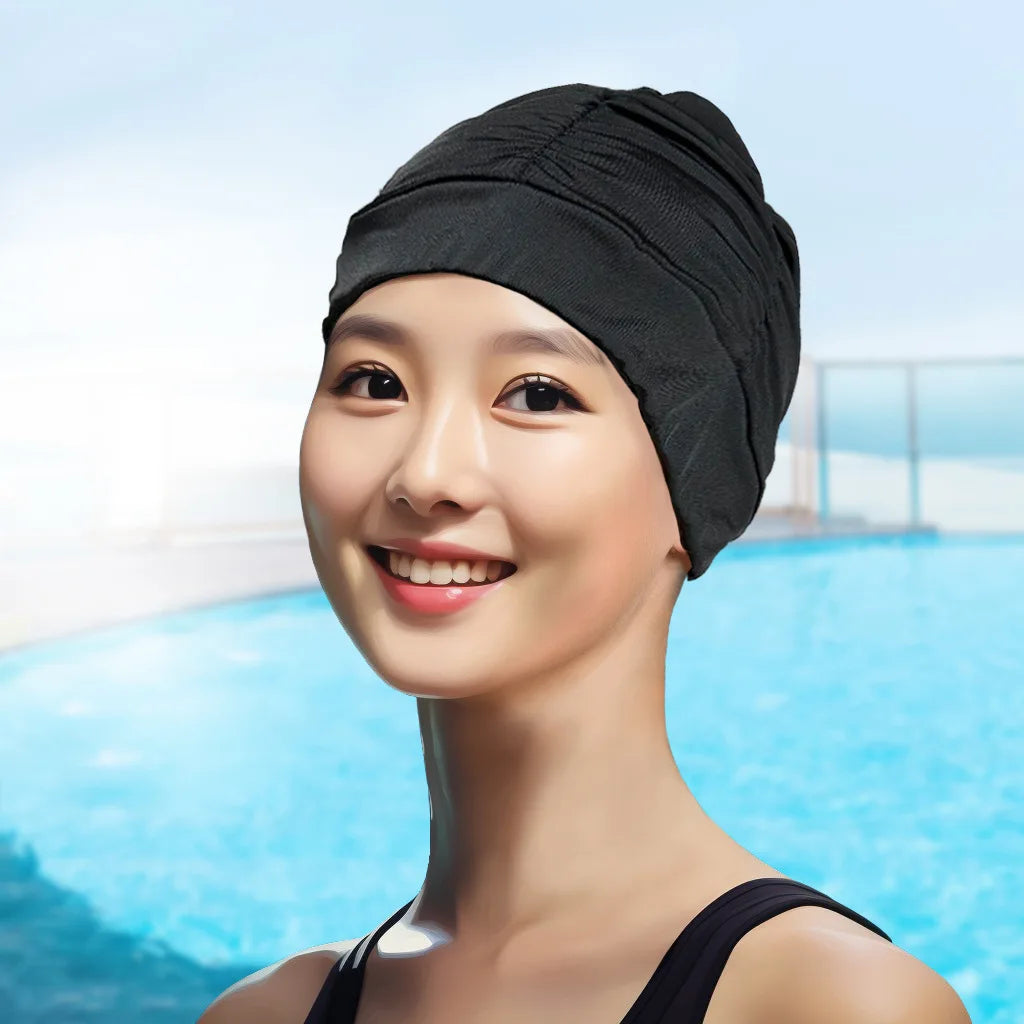 AquaLisse Damen Badehaube für lange Haare | Elastisch & Faltbar | Glattes Komfortdesign