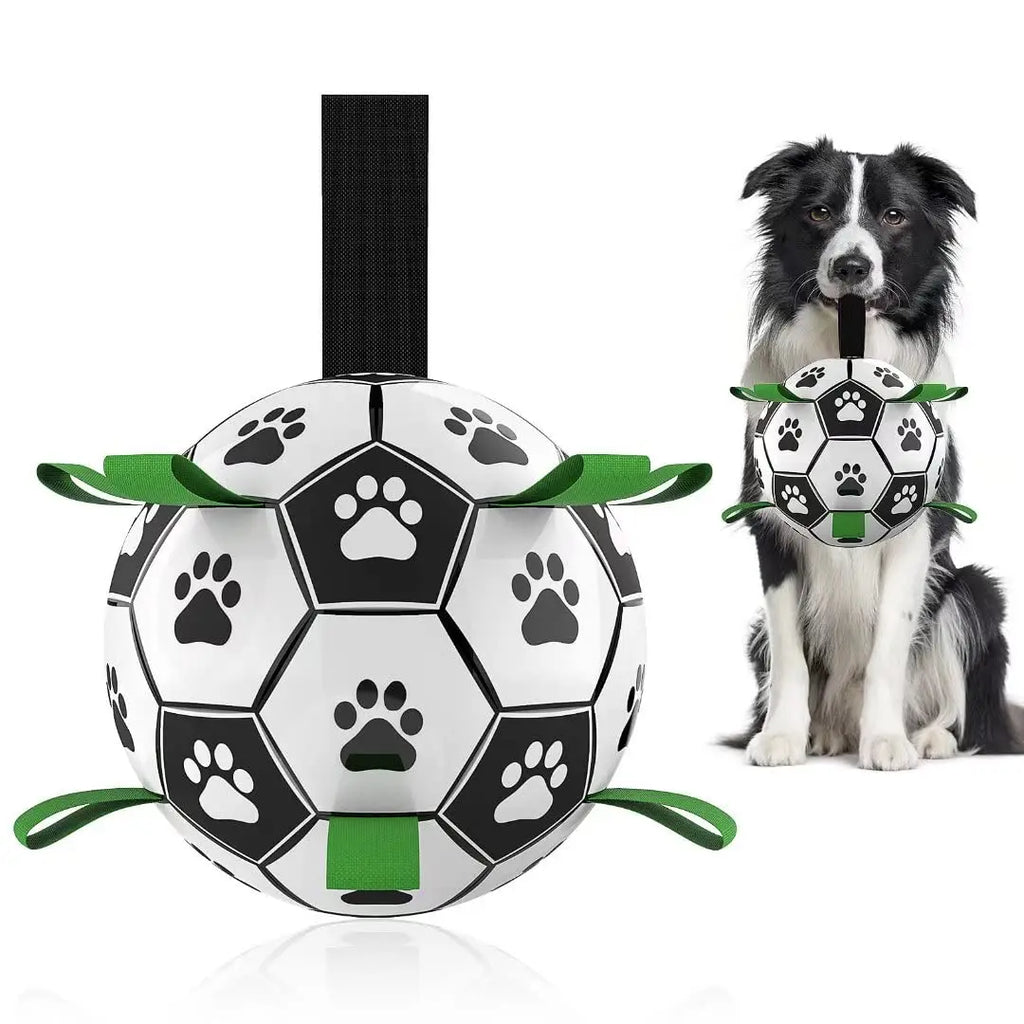 PawBall Pro Hunde Fußball Spielzeug | Interaktiver Trainingsball mit Zugschlaufen | Für große Hunde | Outdoor Apport & Training | PawBall Pro