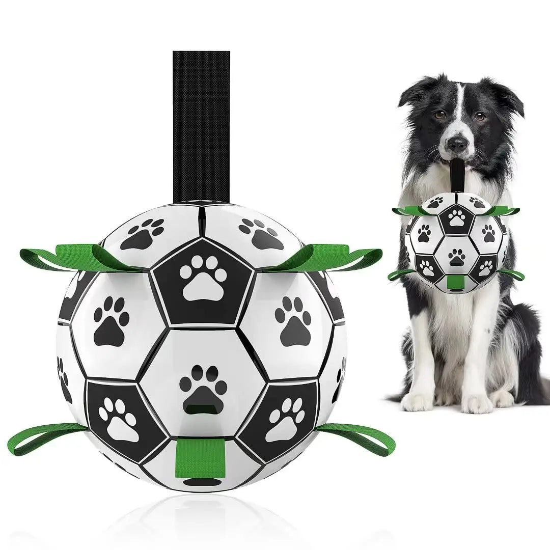 PawBall Pro Hunde Fußball Spielzeug | Interaktiver Trainingsball mit Zugschlaufen | Für große Hunde | Outdoor Apport & Training | PawBall Pro