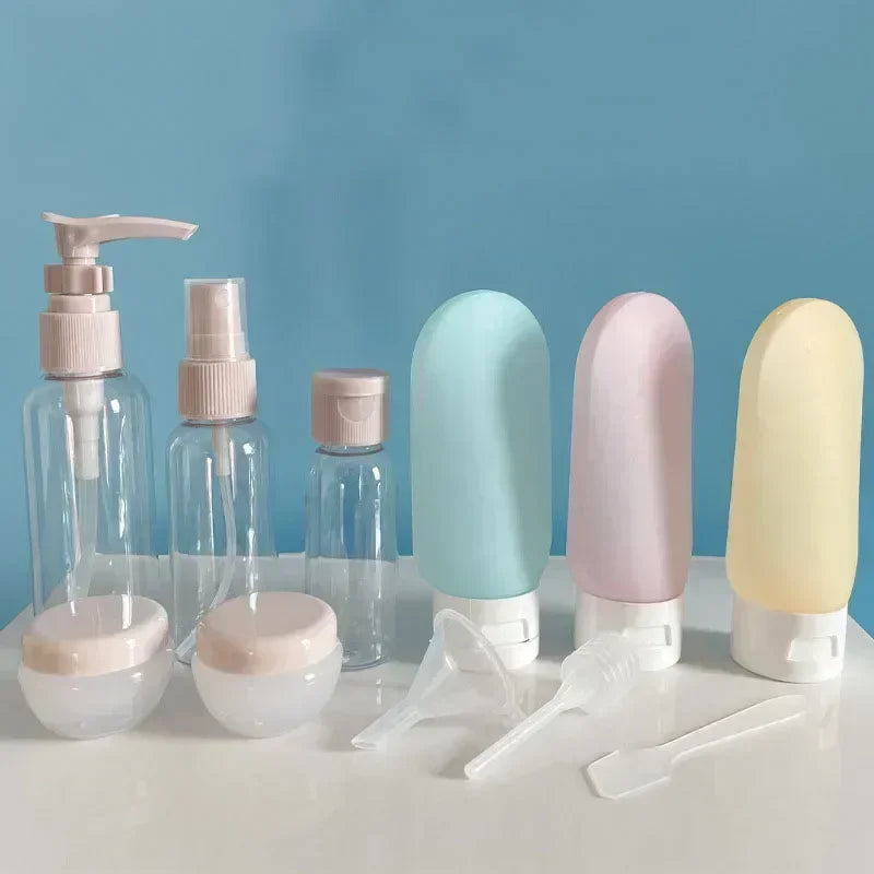 ReiseFüll Reise-Flaschen Set | Nachfüllbar mit Spray & Tuben | Auslaufsicher für Kosmetik | Handgepäck geeignet | Typ A/B