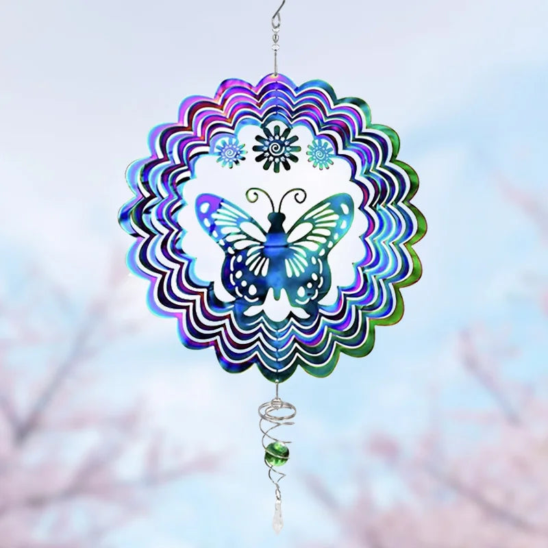 AeroButterfly Schmetterling Windspinner | Drehendes Windspiel | Garten & Balkon Dekoration | Edelstahl & Farbwechsel | 3D Effekt