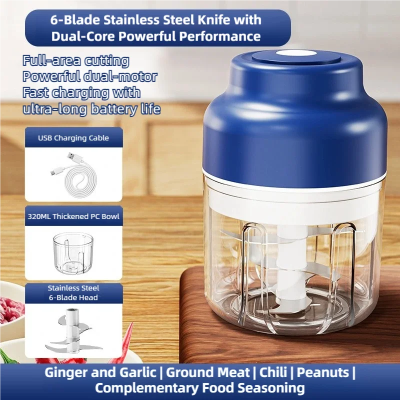 Chopiva Elektrischer Mini Zerkleinerer | USB Food Processor | 6-Klingen System | 320 ml Küchenzerkleinerer
