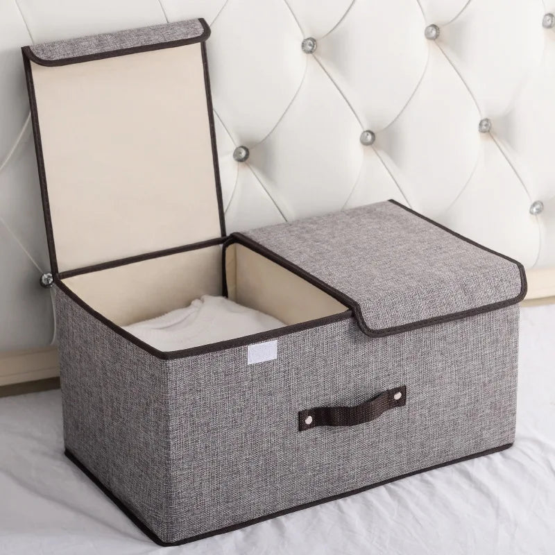 CottonNest Faltbare Aufbewahrungsbox aus Baumwolle | Doppel-Deckel Organizer | Kleidung & Unterwäsche Aufbewahrung