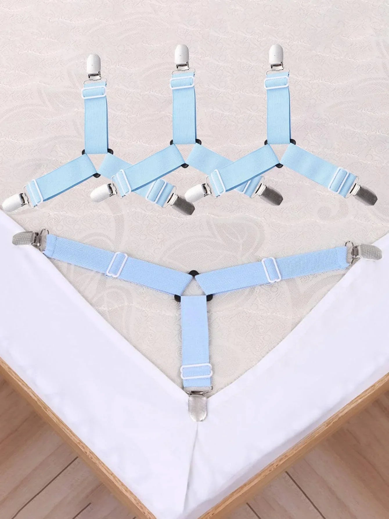 GRIPFIX Fitted Sheet Holder Set | 4-Pack Triangular Sheet Tensioners | Adjustable & Non-Slip – For Mattresses, Tablecloths & Covers