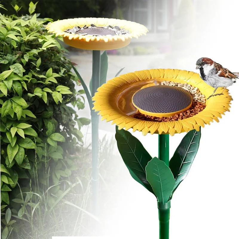 FloraFeeder Sonnenblumen Vogeltränke & Futterstation | Blumendesign | Hängende Garten-Deko | 24 cm Durchmesser, 43 cm Höhe