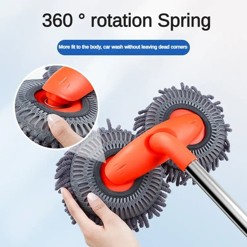 AutoGlanz Auto Waschmopp | 360° Drehbarer Doppelbürstenkopf | Teleskopstange 45–105 cm aus Aluminium