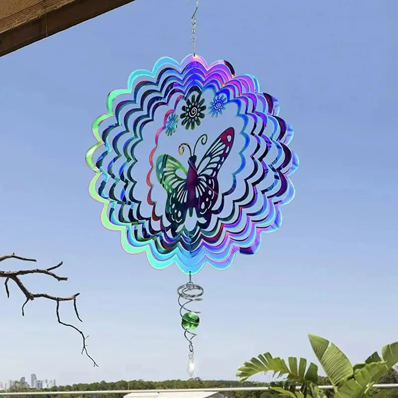 AeroButterfly Schmetterling Windspinner | Drehendes Windspiel | Garten & Balkon Dekoration | Edelstahl & Farbwechsel | 3D Effekt