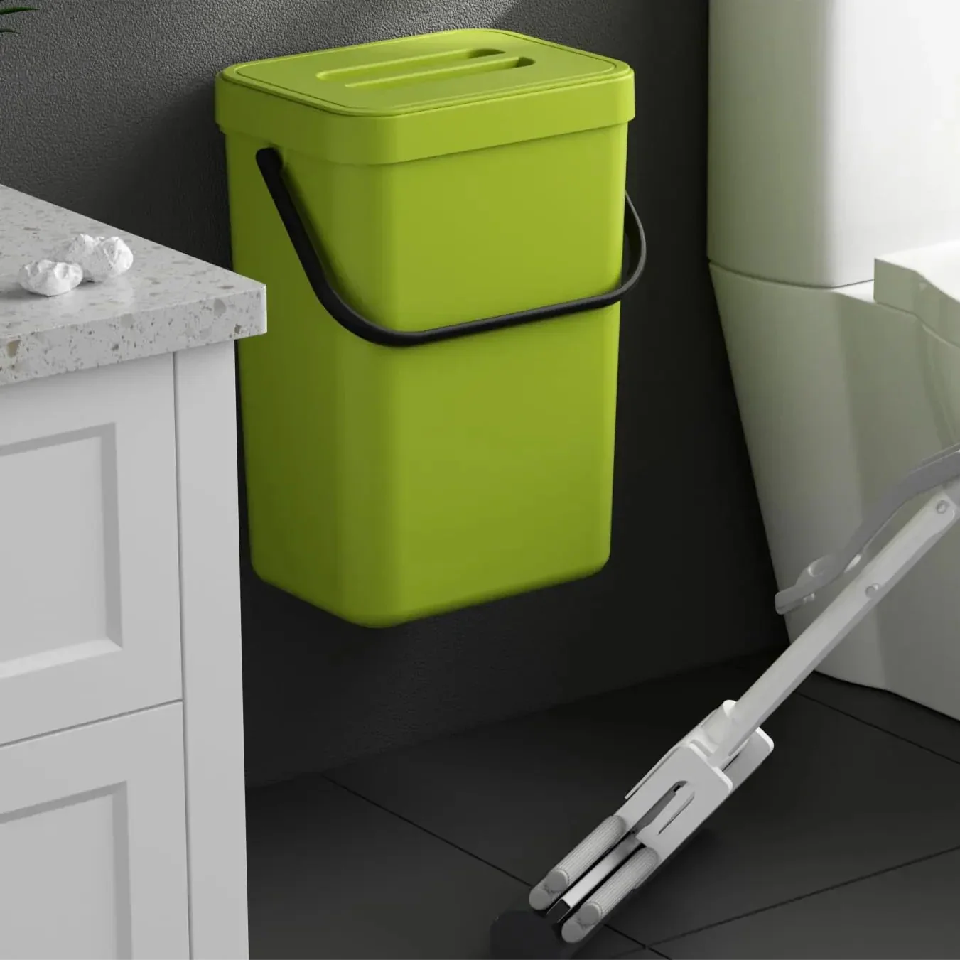 Binova Mini Trash Can | With Lid | Hanging & Wall Mount | Compact & Odor Blocking | For Kitchen, Bathroom & Office