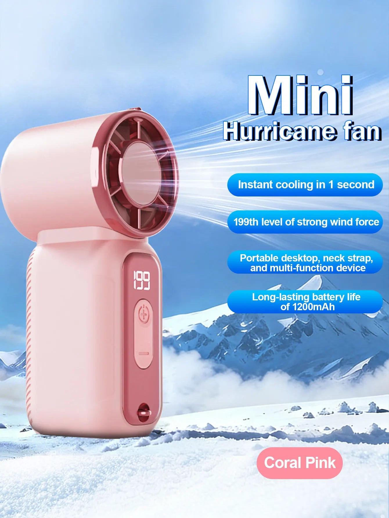 Breezora | Mini-Handventilator mit Digitalanzeige | Leistungsstarke Kühlung | USB-aufladbar 1200 mAh