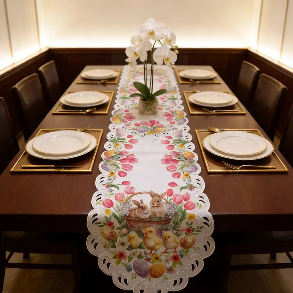 Festlina Ostern Tischläufer | Küken & Tulpen Design | Rutschfest | 177 × 38 cm | Oster Tischdeko