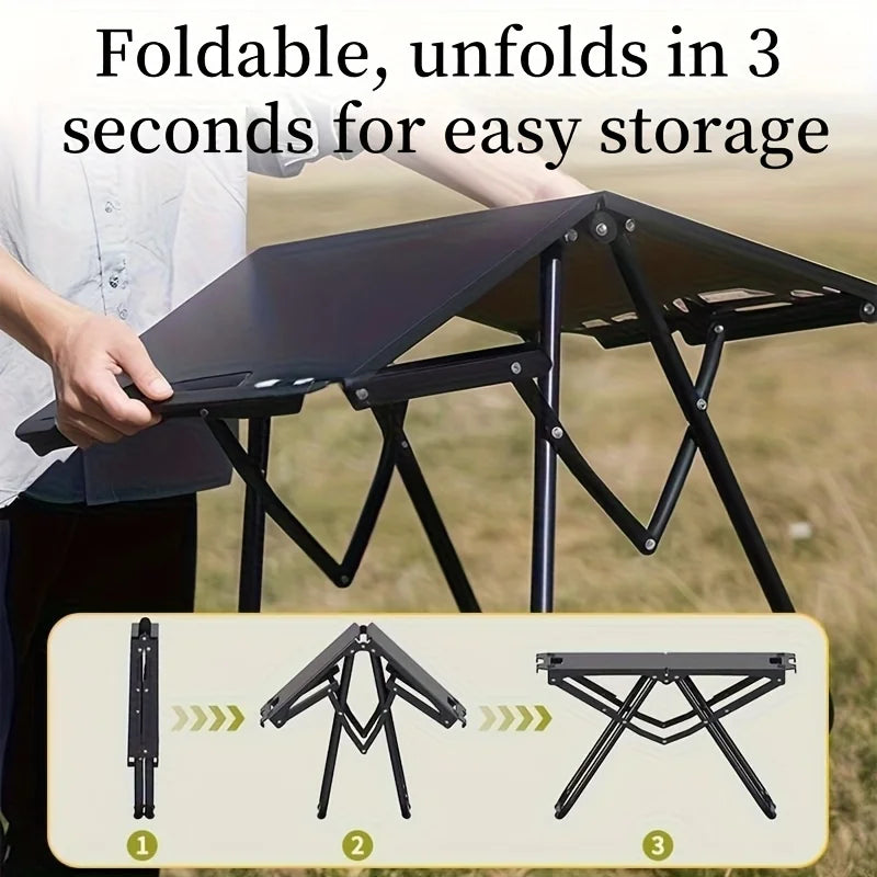 SteelFold Campingtisch Faltbar | Leicht & Stabil | Kohlenstoffstahl | Dreibein Design