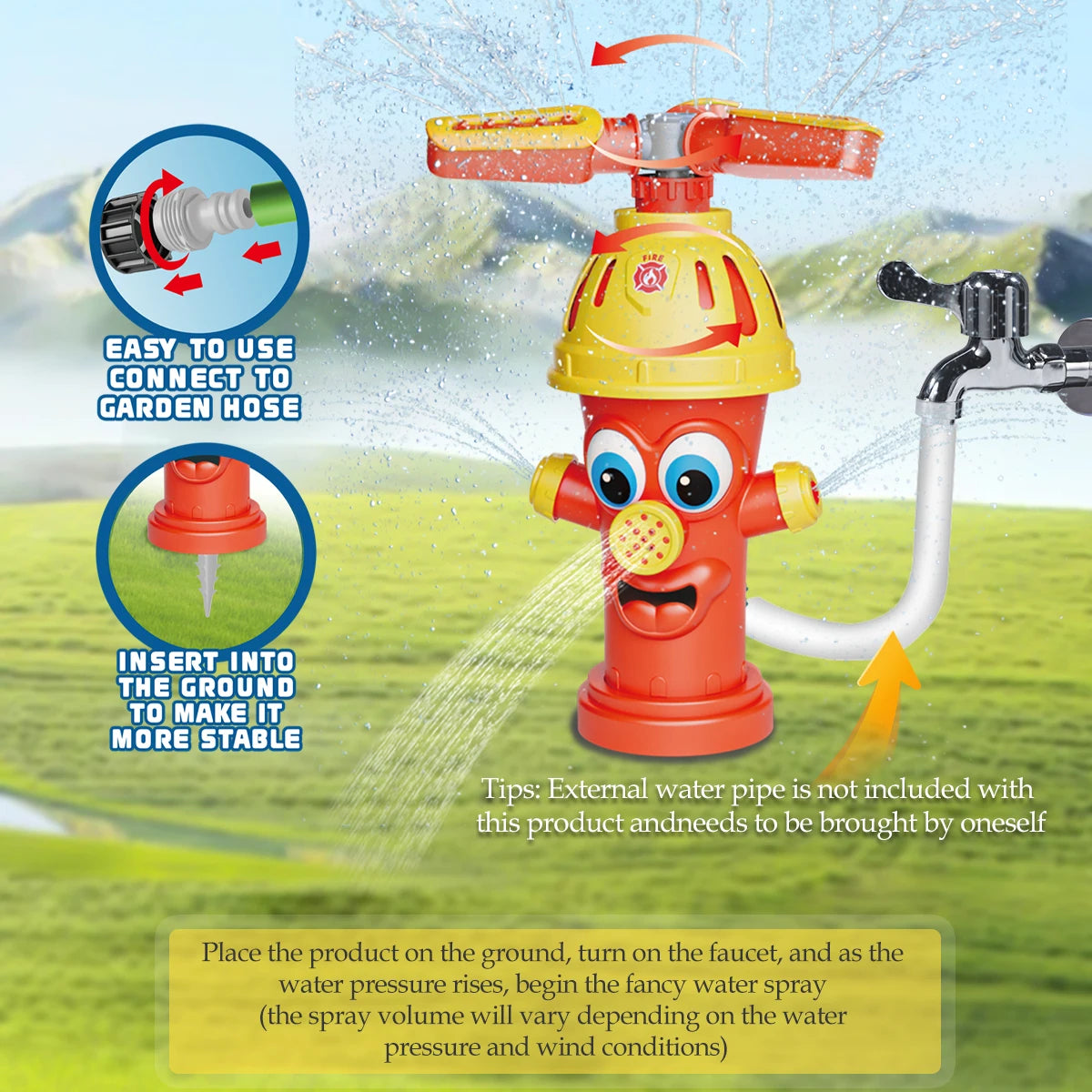 Splashino Hydranten-Wassersprinkler für Kinder | Garten-Wasserspielzeug | 360° Wasserspaß für Sommer & Outdoor