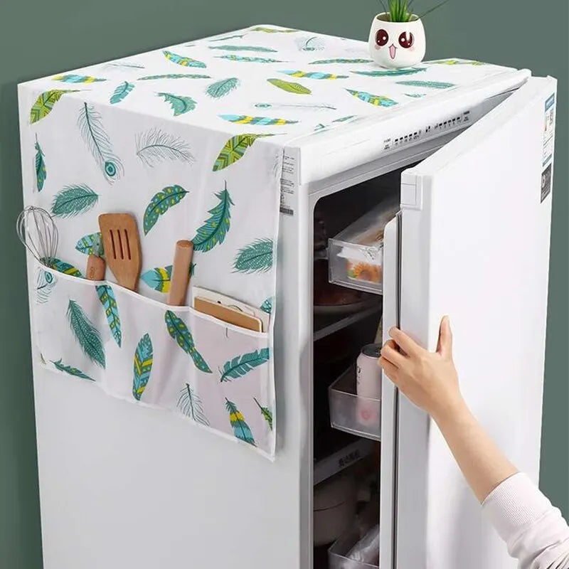 Homavera | Kühlschrank-Abdeckung mit Aufbewahrungstaschen | Staubschutz für Kühlschrank & Waschmaschine | 54 × 130 cm