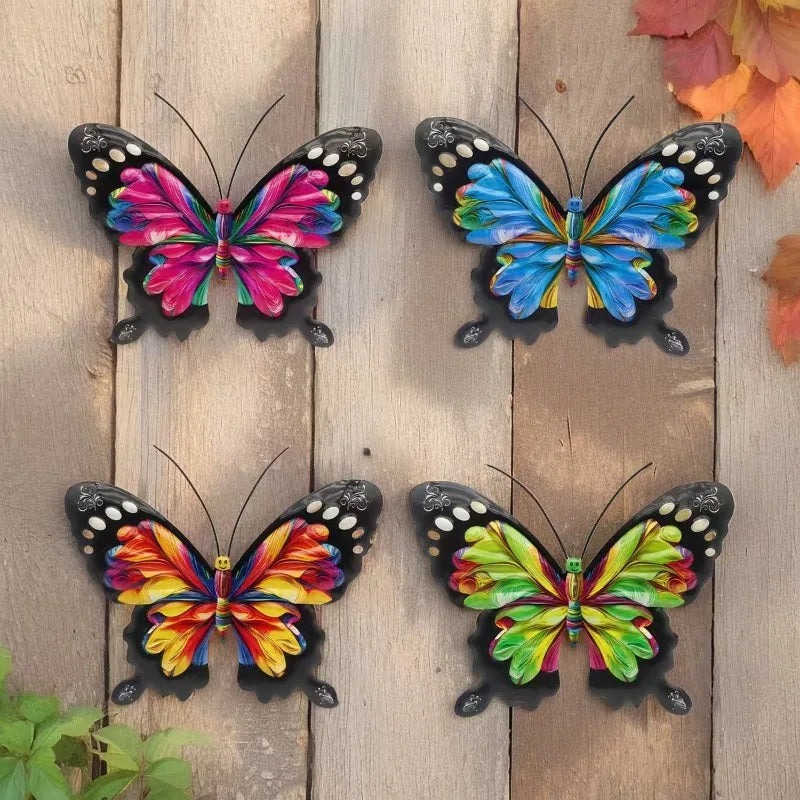 FLORAVENTO Metall Schmetterling Wanddeko Set | 4er Set | Rostfrei | Für Garten & Zaun
