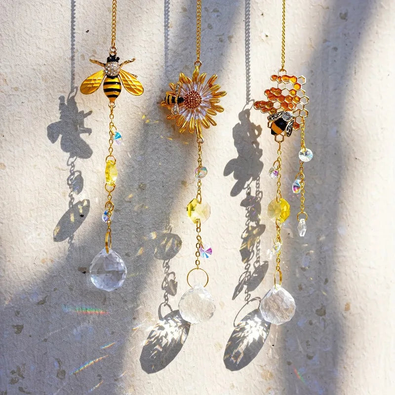 Celunara Sonnenfänger-Set | Sonne Mond Stern Design | Metall-Hängedekoration für Garten & Balkon | 3-teilig
