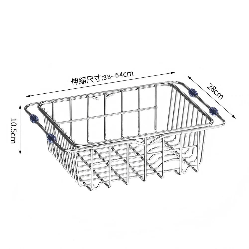Flexinox Draining Rack | Extendable & Non-Slip | Stainless Steel Dish Basket for Sink & Countertop