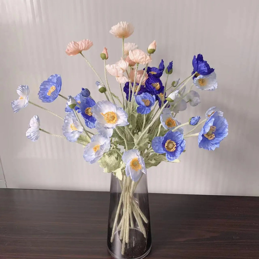 Floravelle Kunstmohn mit Langstiel | Dekorative Seidenblume für Hochzeit, Tisch & Wohnraum