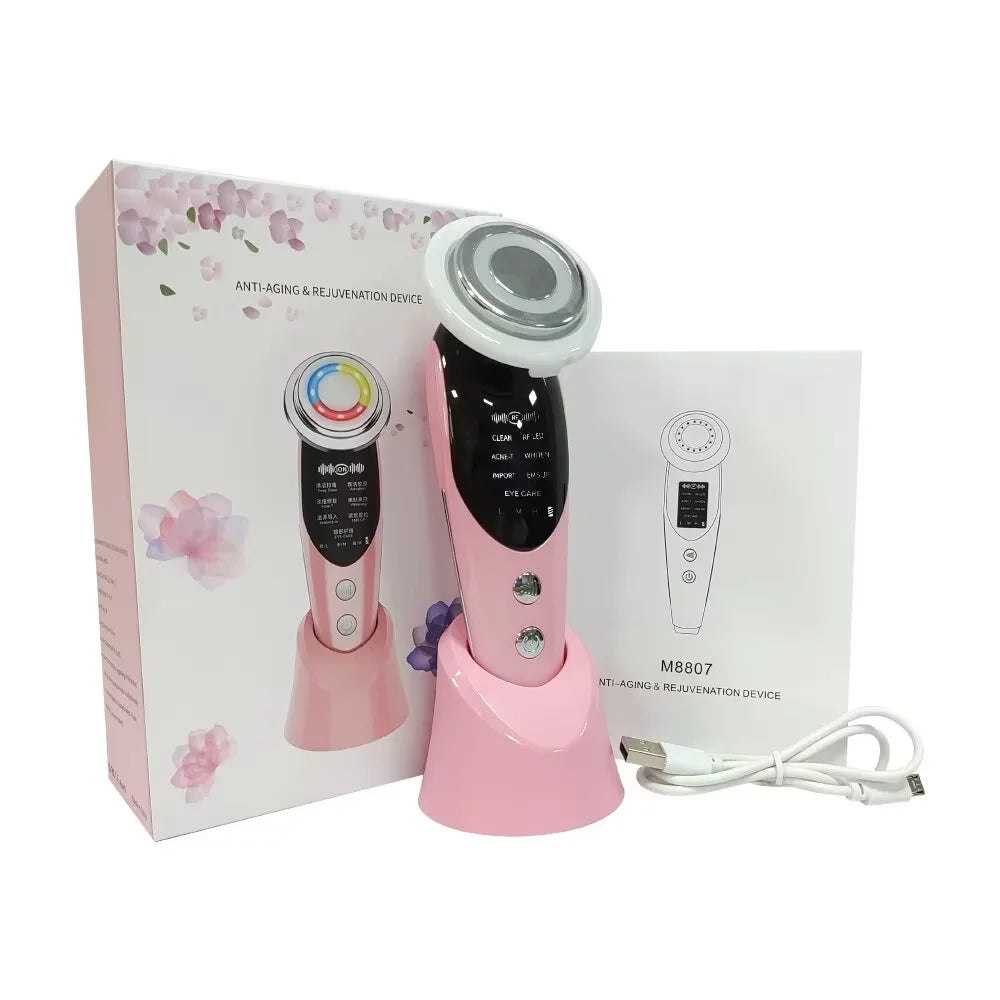Dermalviora Gesichts Massagerät 7-in-1 | EMS & RF Mikrostrom | LED Lichttherapie Anti-Falten Beauty Gerät
